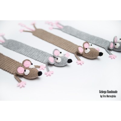 Creative Rat bookmark - crochet teacher gift, stocking stuffer bookmark white, gray & brown Mouse