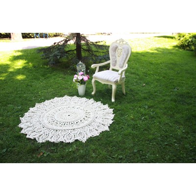 Crochet dolly rug round DAHLIA rug, area rug, living room handmade rug. French country decor