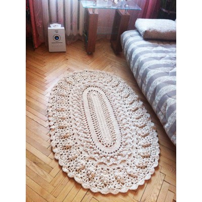 Crochet oval dolly round cotton area rug.living room rug carpet. Handmade French country decor